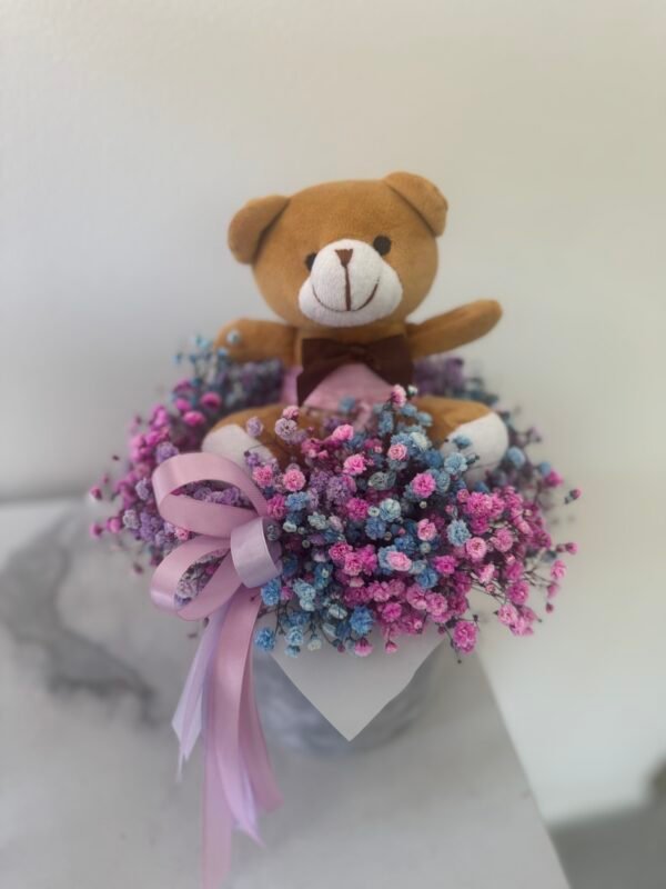🧸 Meškiukas su gėlėmis – rožinė svajonė