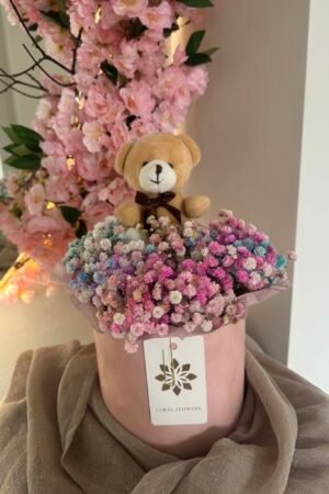 🧸 Meškiukas su gėlėmis – rožinė svajonė